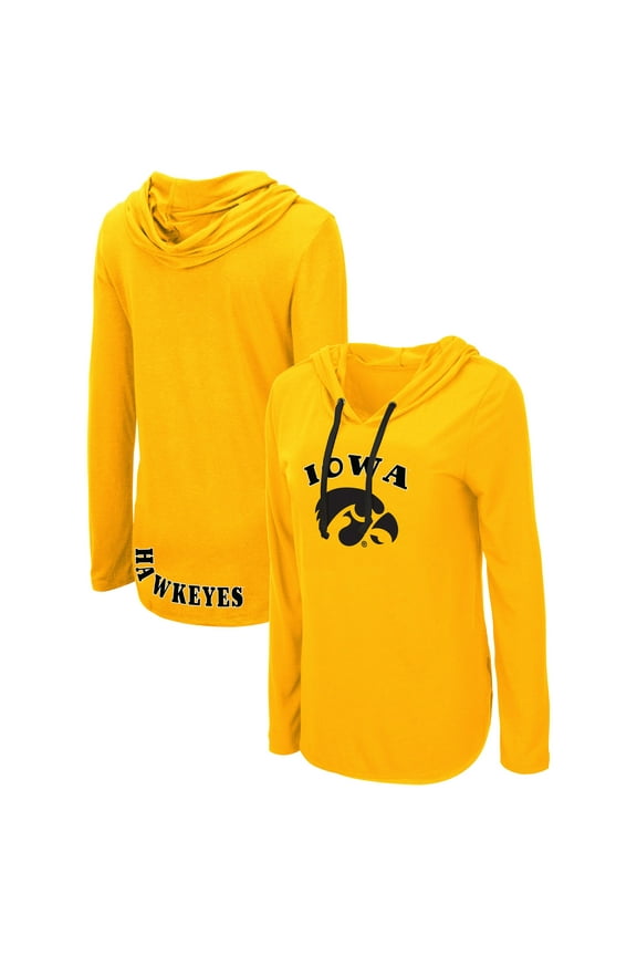 Women's Colosseum Gold Iowa Hawkeyes My Lover Lightweight Hooded Long Sleeve T-Shirt