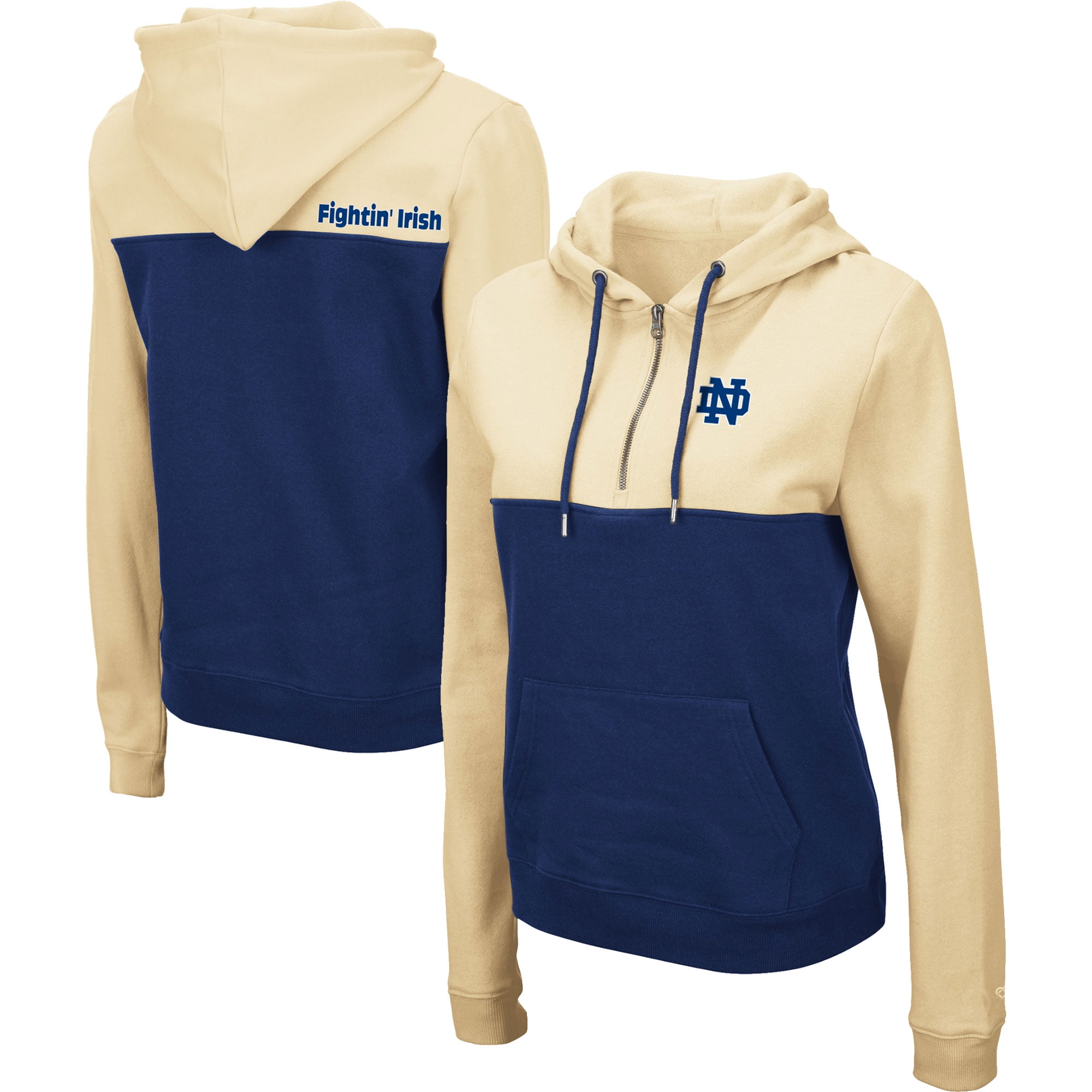 Women s Colosseum Gold Navy Notre Dame Fighting Irish Aidan Lightweight Half Zip Hoodie Walmart