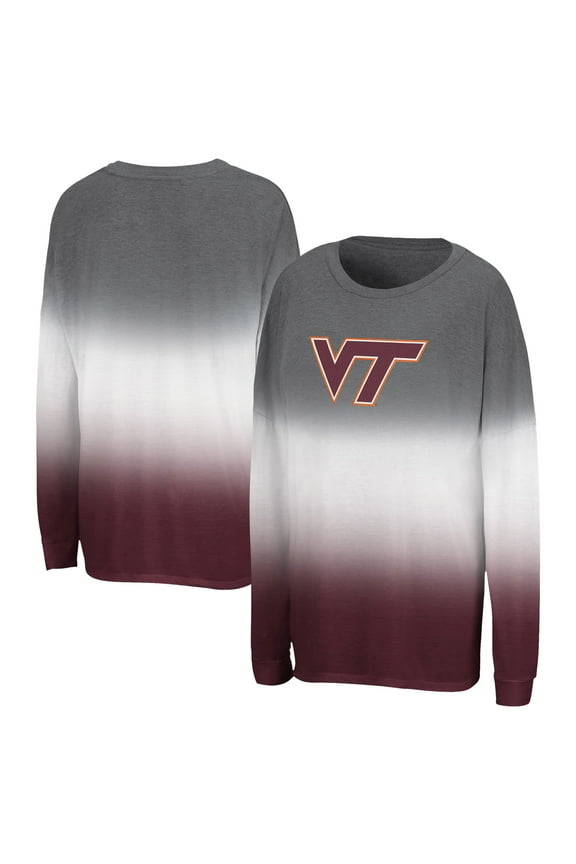 Women's Colosseum Gray Virginia Tech Hokies Winkle Dip Dye Long Sleeve T-Shirt