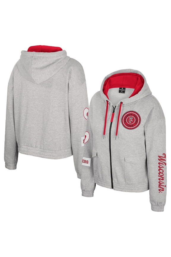 Women's Colosseum Gray Wisconsin Badgers Alfie Full-Zip Hoodie Jacket