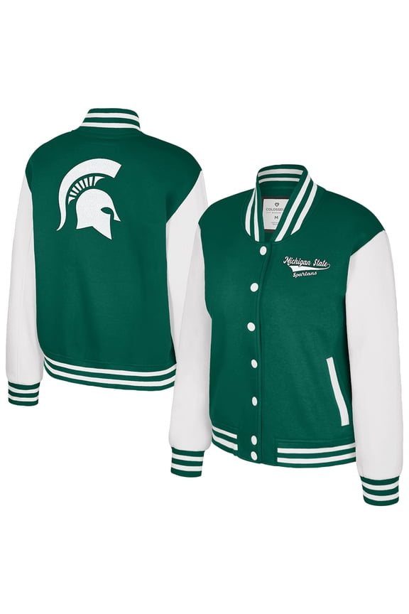 Women's Colosseum Green Michigan State Spartans French Baguette Full Snap Fleece Jacket