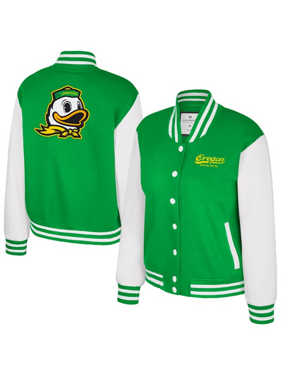 Women's Colosseum Green Oregon Ducks French Baguette Full Snap Fleece Jacket