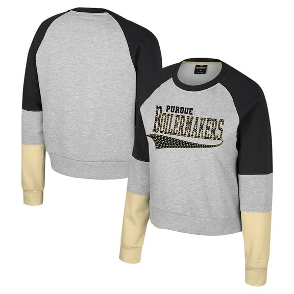 Women's Colosseum Heather Gray Purdue Boilermakers Katinka Rhinestone Scoop Neck Pullover Sweatshirt
