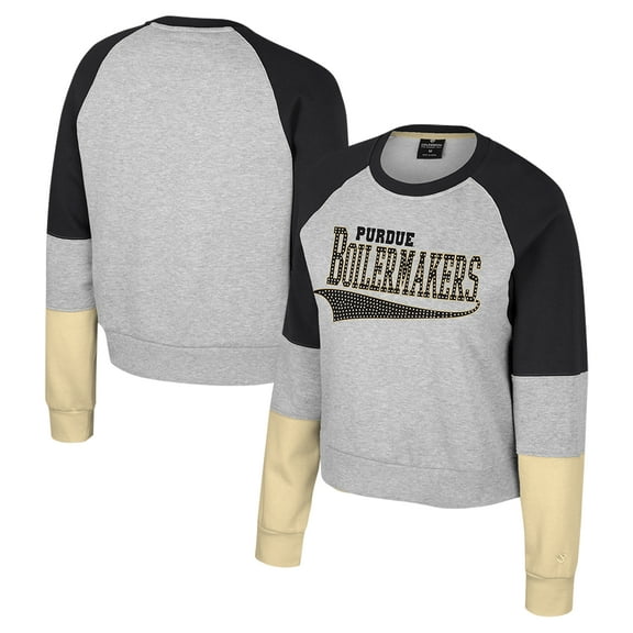 Girls Youth Colosseum Heather Gray Purdue Boilermakers Katinka Rhinestone Pullover Sweatshirt