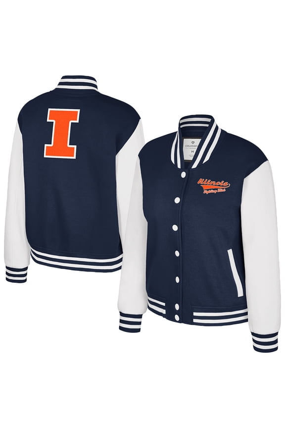 Women's Colosseum Navy Illinois Fighting Illini French Baguette Full Snap Fleece Jacket