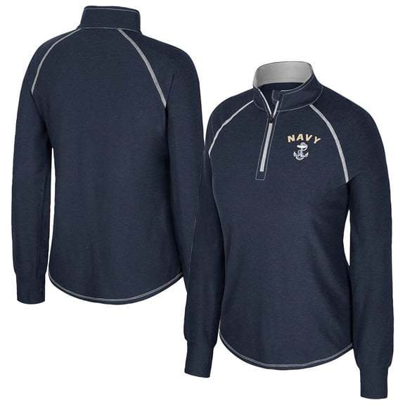 Women's Colosseum Navy Navy Midshipmen Bikram Raglan Quarter-Zip Top