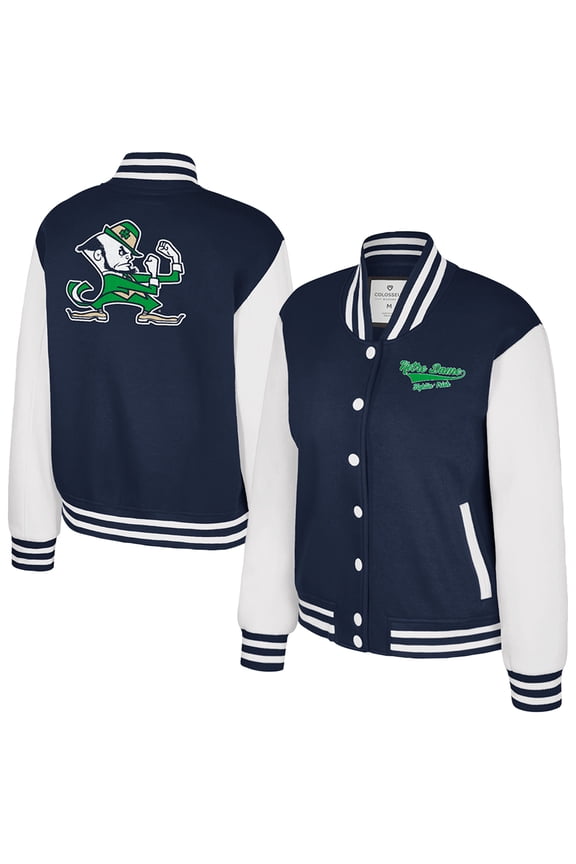 Women's Colosseum Navy Notre Dame Fighting Irish French Baguette Full Snap Fleece Jacket