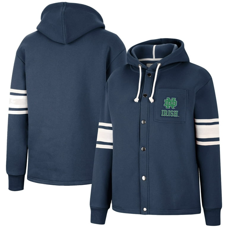 Women s Colosseum Navy Notre Dame Fighting Irish Mia Striped Full Snap Hoodie Jacket Walmart
