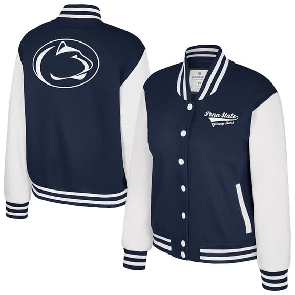 Women's Colosseum Navy Penn State Nittany Lions French Baguette Full Snap Fleece Jacket