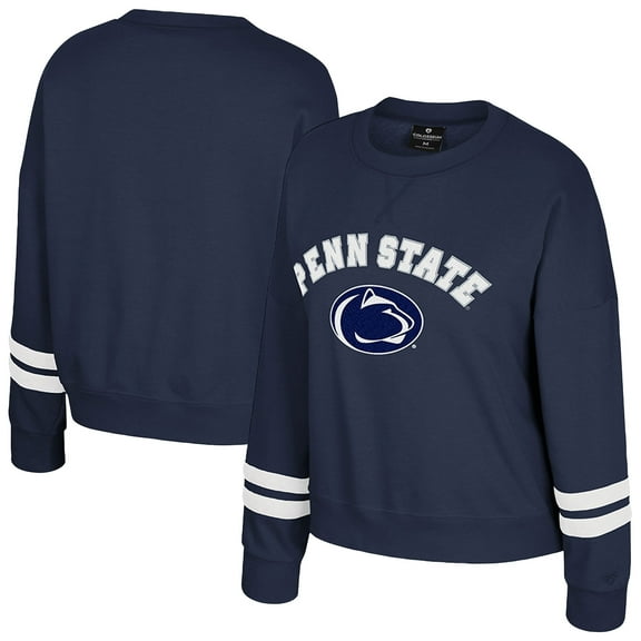 Women's Colosseum Navy Penn State Nittany Lions Splashy Crewneck Fleece Sweatshirt