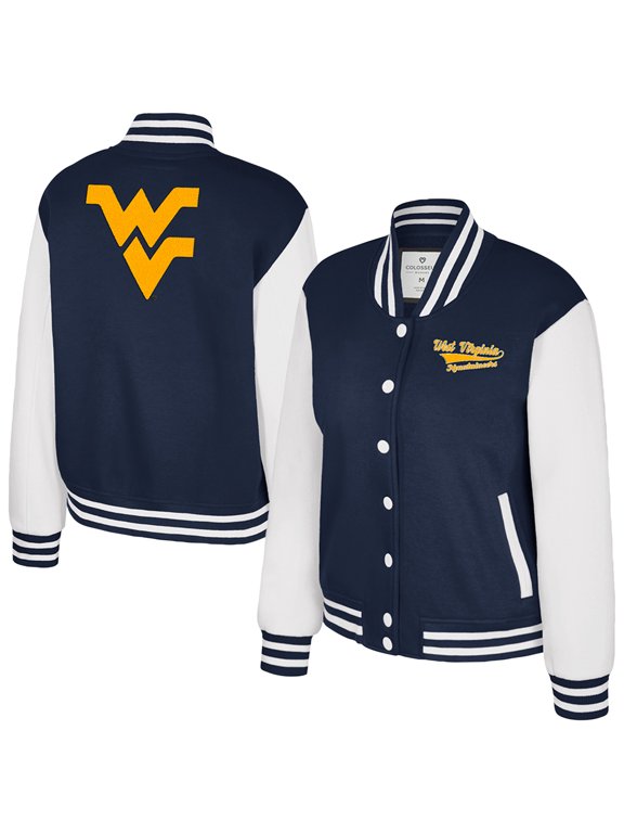 Women's Colosseum Navy West Virginia Mountaineers French Baguette Full Snap Fleece Jacket