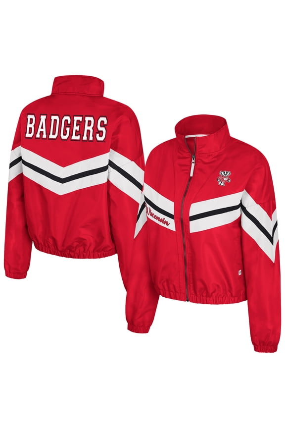 Women's Colosseum Red Wisconsin Badgers Thin Ice Full-Zip Windbreaker