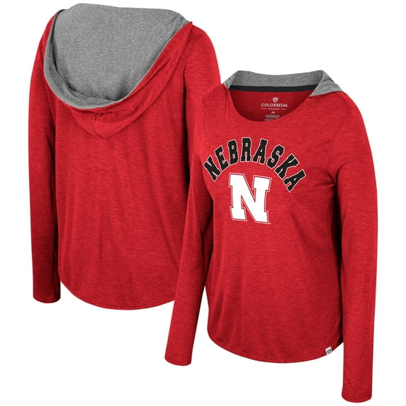 Women's Colosseum Scarlet Nebraska Huskers Distressed Heather Long Sleeve Hoodie T-Shirt