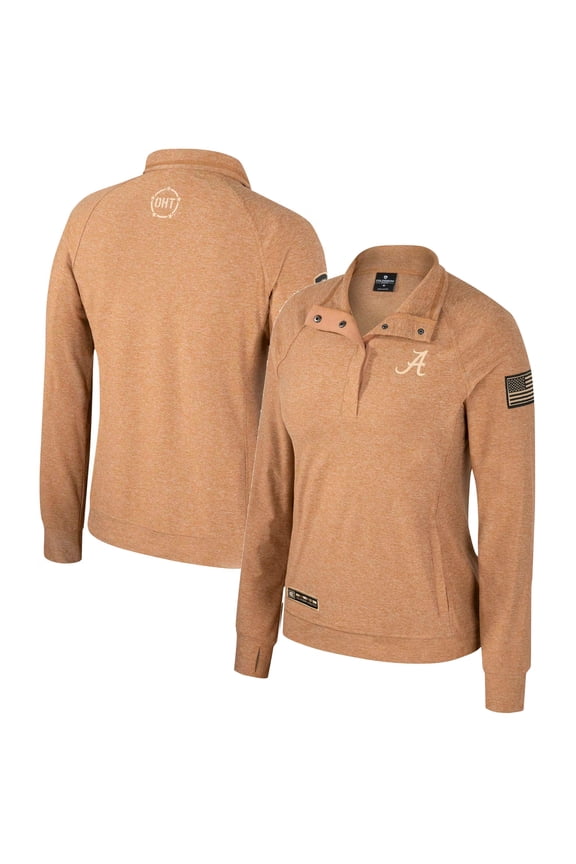 Women's Colosseum Tan Alabama Crimson Tide OHT Military Appreciation Sand Tatum Quarter-Snap Raglan Jacket