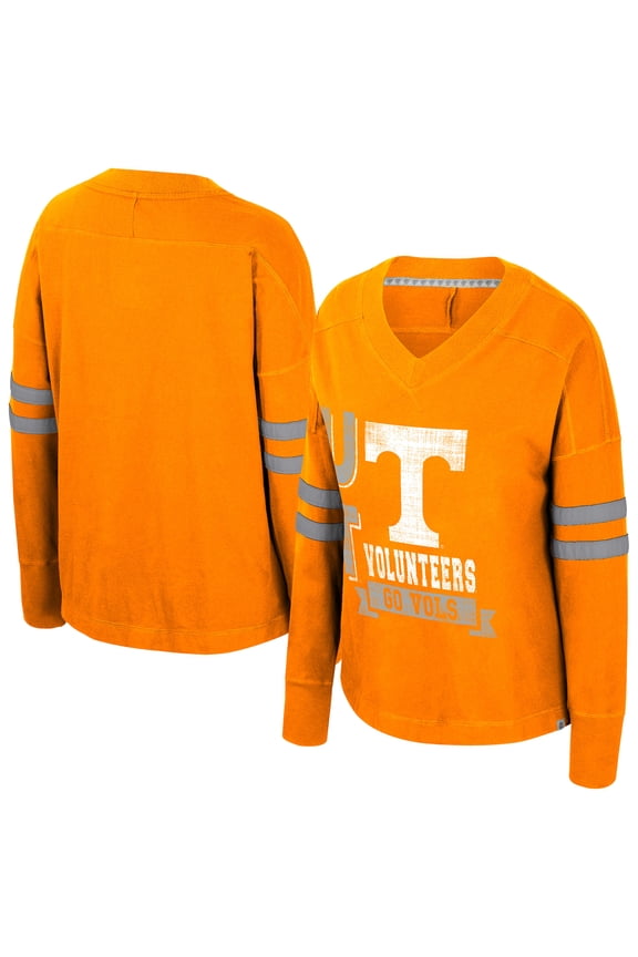 Women's Colosseum Tennessee Orange Tennessee Volunteers Oversized Violet Distressed V-Neck Long Sleeve T-Shirt
