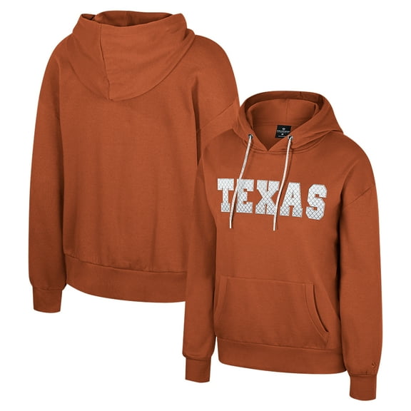 Women's Colosseum Texas Orange Texas Longhorns Reflection Rhinestone Drawcord Pullover Hoodie