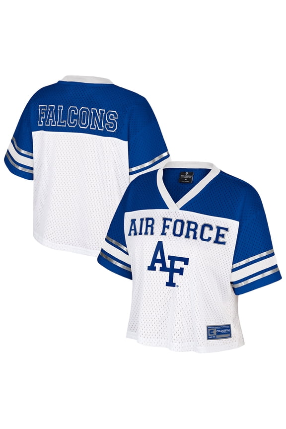 Women's Colosseum White Air Force Falcons Treasure Cropped Football Jersey