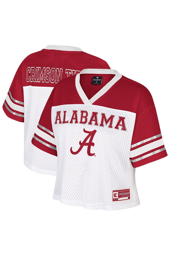 Women's Colosseum White Alabama Crimson Tide Treasure Cropped Football Jersey