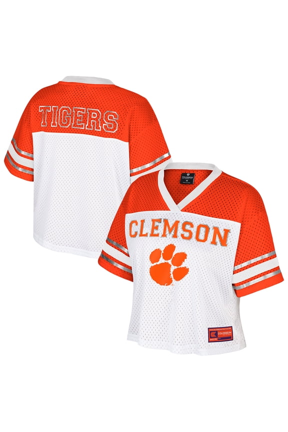 Women's Colosseum White Clemson Tigers Treasure Cropped Football Jersey