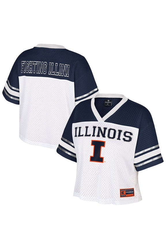Women's Colosseum White Illinois Fighting Illini Treasure Cropped Football Jersey