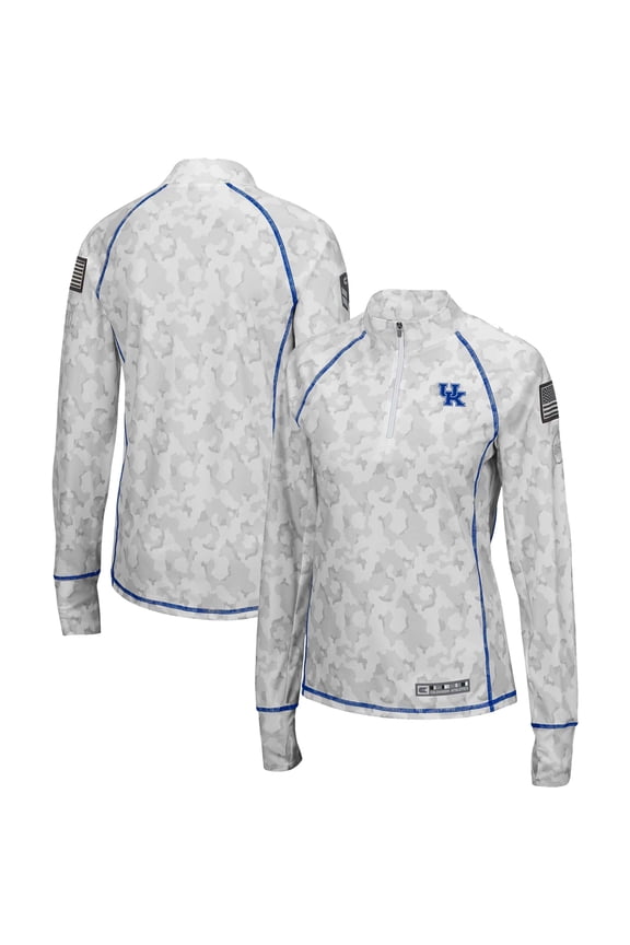 Women's Colosseum White Kentucky Wildcats OHT Military Appreciation Officer Arctic Camo Fitted Lightweight 1/4-Zip