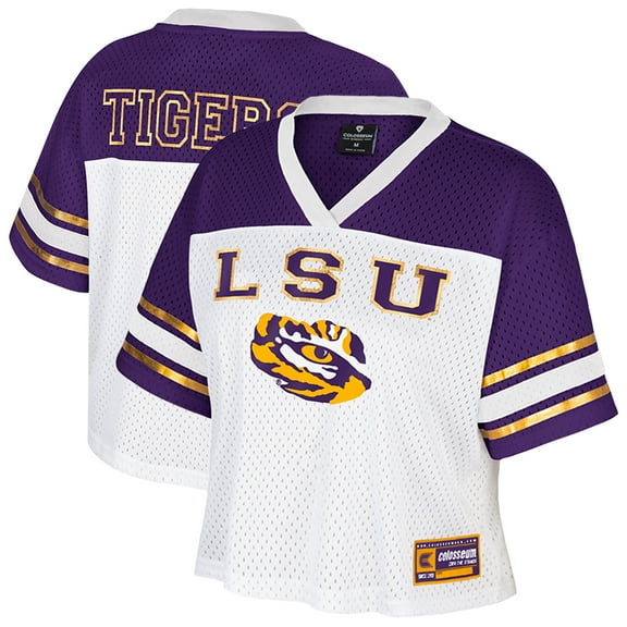 Women's Colosseum  White LSU Tigers Treasure Cropped Football Jersey