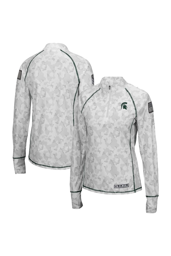 Women's Colosseum White Michigan State Spartans OHT Military Appreciation Officer Arctic Camo Fitted Lightweight 1/4-Zip