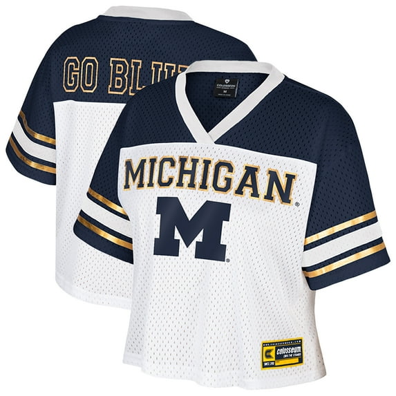 Women's Colosseum White Michigan Wolverines Treasure Cropped Football Jersey