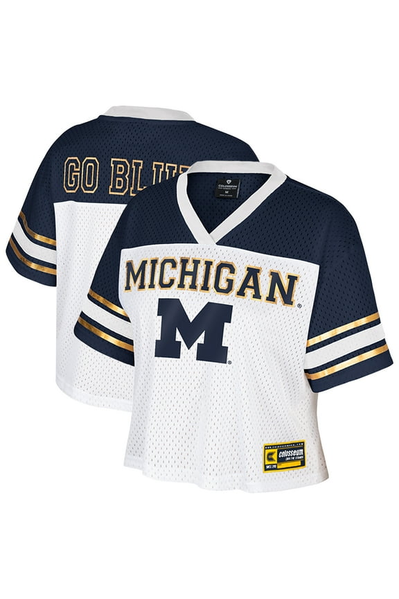 Women's Colosseum White Michigan Wolverines Treasure Cropped Football Jersey
