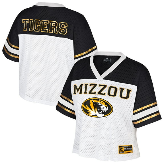 Women's Colosseum White Missouri Tigers Treasure Cropped Football Jersey