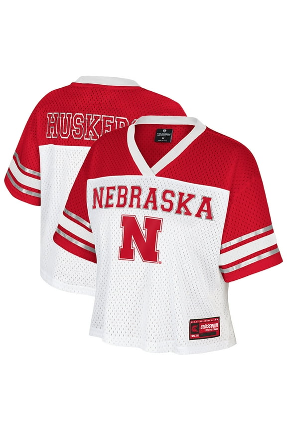 Women's Colosseum White Nebraska Huskers Treasure Cropped Football Jersey