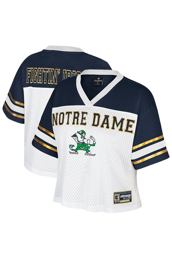 Women's Colosseum White Notre Dame Fighting Irish Treasure Cropped Football Jersey
