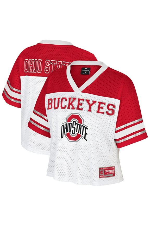 Women's Colosseum White Ohio State Buckeyes Treasure Cropped Football Jersey