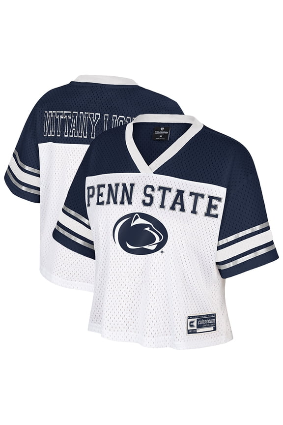 Women's Colosseum White Penn State Nittany Lions Treasure Cropped Football Jersey