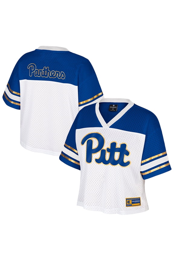 Women's Colosseum  White Pitt Panthers Treasure Cropped Football Jersey