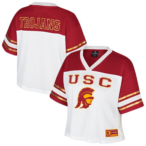Women's Colosseum White USC Trojans Treasure Cropped Football Jersey