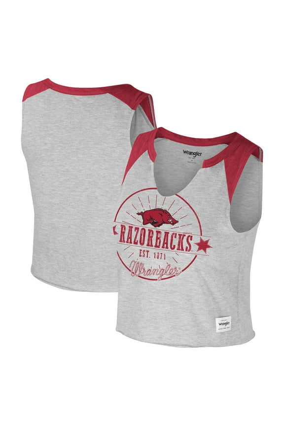 Women's Colosseum x Wrangler Heather Gray Arkansas Razorbacks Vintage Muscle Cropped T-Shirt
