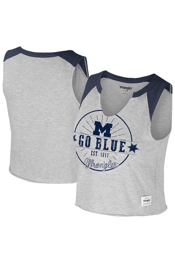 Women's Colosseum x Wrangler Heather Gray Michigan Wolverines Vintage Muscle Cropped T-Shirt
