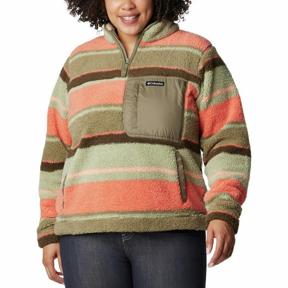 Women's Columbia Plus West Bend 1/4 Zip Pullover Color: Stone Green Stripe Size: 3X