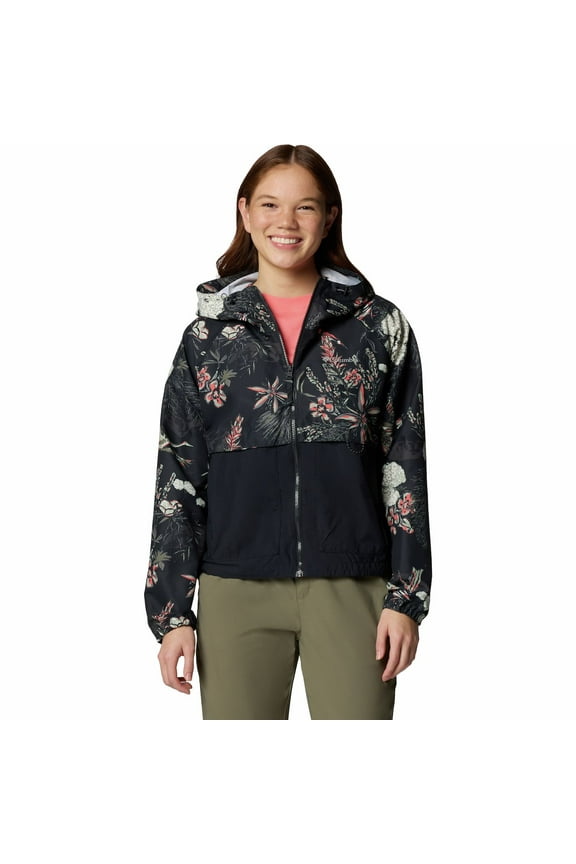 Women's Spire Valley Printed Windbreaker, Black Outbacked/Black, XX-Large