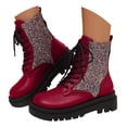 thumbnail image 1 of Women's Combat Ankle Boots Lace up Rhinestone Platform Short Booties Side Zipper Chunky Heel Fall Winter Dress Shoes, 1 of 9