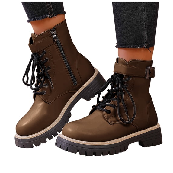 Women's Combat Boots Ankle Booties Lace-up Platform Side Zipper Mid-calf Military Winter Boot for Women
