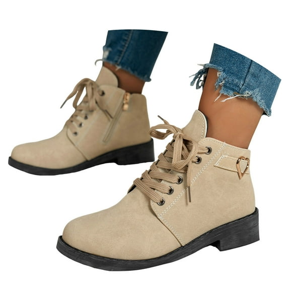 Women's Combat Boots Ankle Booties for Women Fashion Heart Lace up Winter Fall Short Shoes with Side Zipper