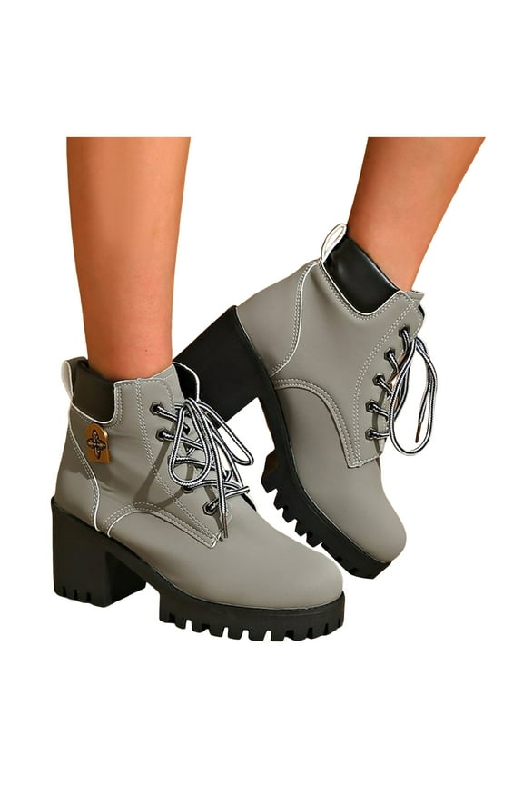 Women's Combat Boots Fashion Sexy High Heels Platform Booties Lace up Lug Sole Goth Punk Suede Ankle Booties