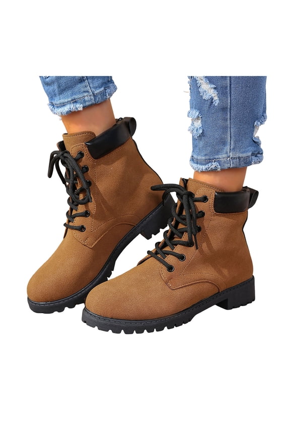 Women's Combat Boots Fashion Sexy High Heels Platform Booties Lace up Lug Sole Goth Punk Suede Ankle Booties