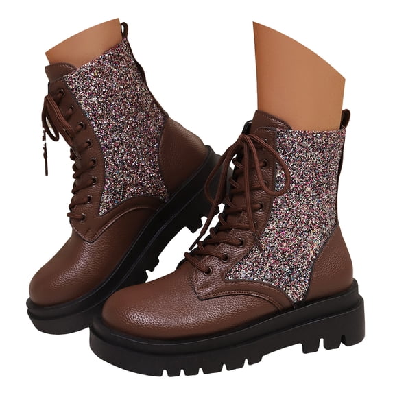 Women's Combat Boots Lace up Causal Platform Ankle Booties Chunky Heel Lug Sole Motorcycle Goth Riding Shoes with Side Zipper