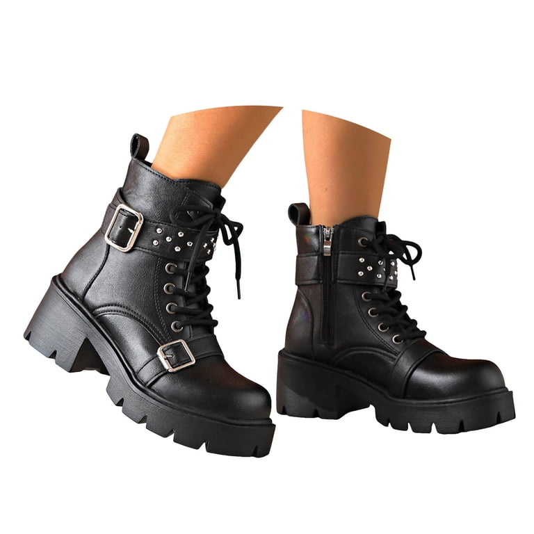 Women's Combat Boots Lace up Causal Platform Ankle Booties Chunky