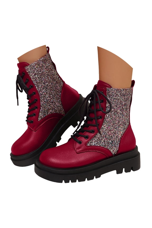 Women's Combat Boots Lace up Causal Platform Ankle Booties Chunky Heel Lug Sole Motorcycle Goth Riding Shoes with Side Zipper