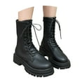 thumbnail image 1 of Women's Combat Boots Lace up Mid Calf Boots Low Heel Chunky Platform Lug Sole Riding Boots for Women, 1 of 9