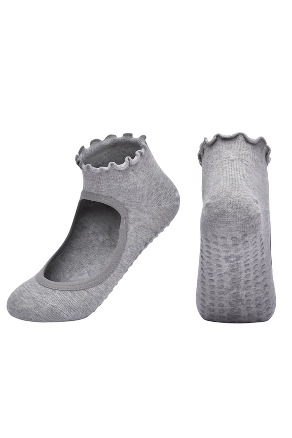 Women's Combed Cotton Backless Yoga Socks, Professional Anti-Slip Pilates Grip Socks for Fitness Dance and Workout Exercises, Gray, One Size